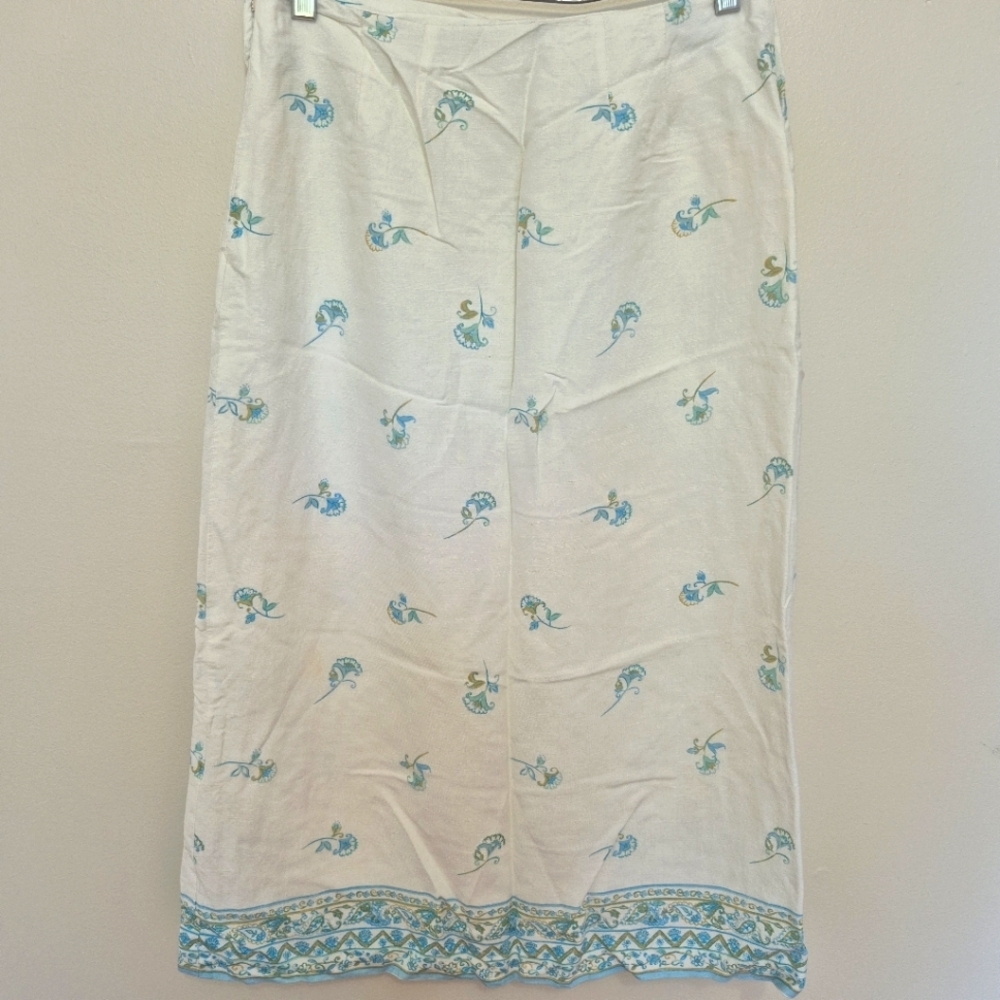 Jillian Jones Women’s Boho White Linen Blend Floral Midi Wrap Skirt Size 6 - Picture 5 of 5